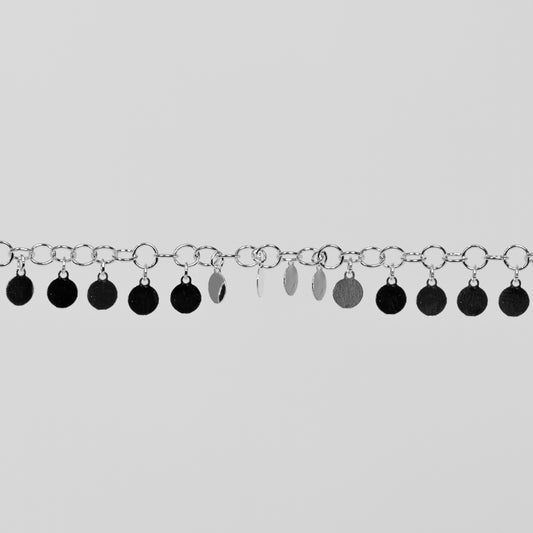 Melody Permanent Jewelry Chain, Round Rolo Links with 4mm Hanging Discs, Available in Sterling Silver