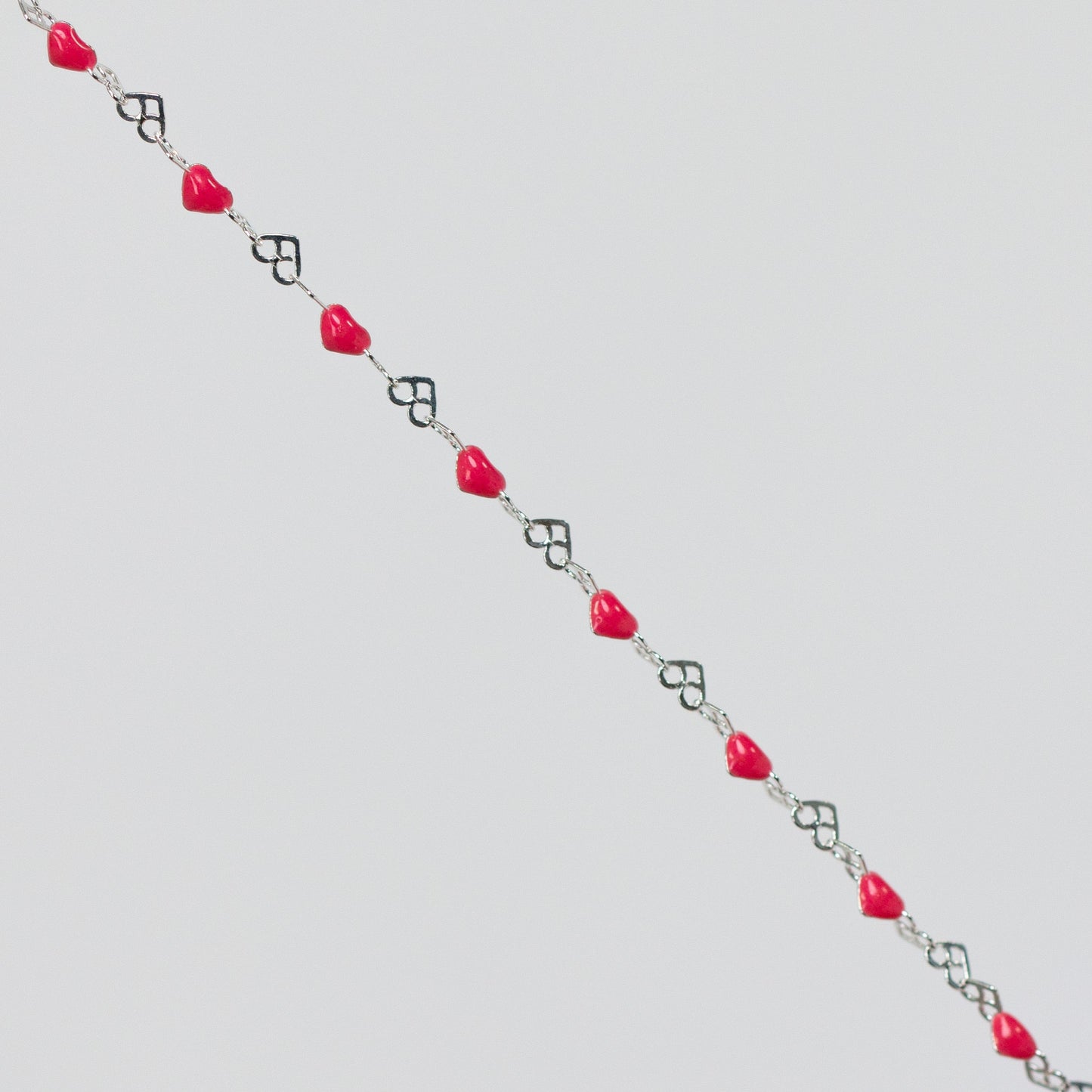 Natalie Permanent Jewelry Chain, Heart Links with Dark Rose Enamel, Available in Sterling Silver