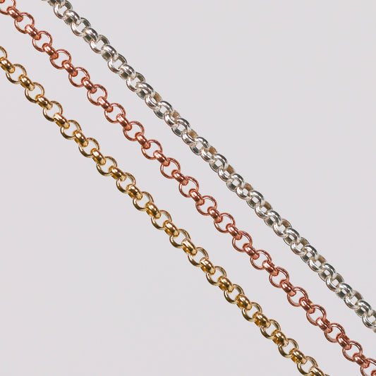 Nicole Permanent Jewelry Chain, Rolo Design, Uniform Round Links, Available in Gold Filled and Silver
