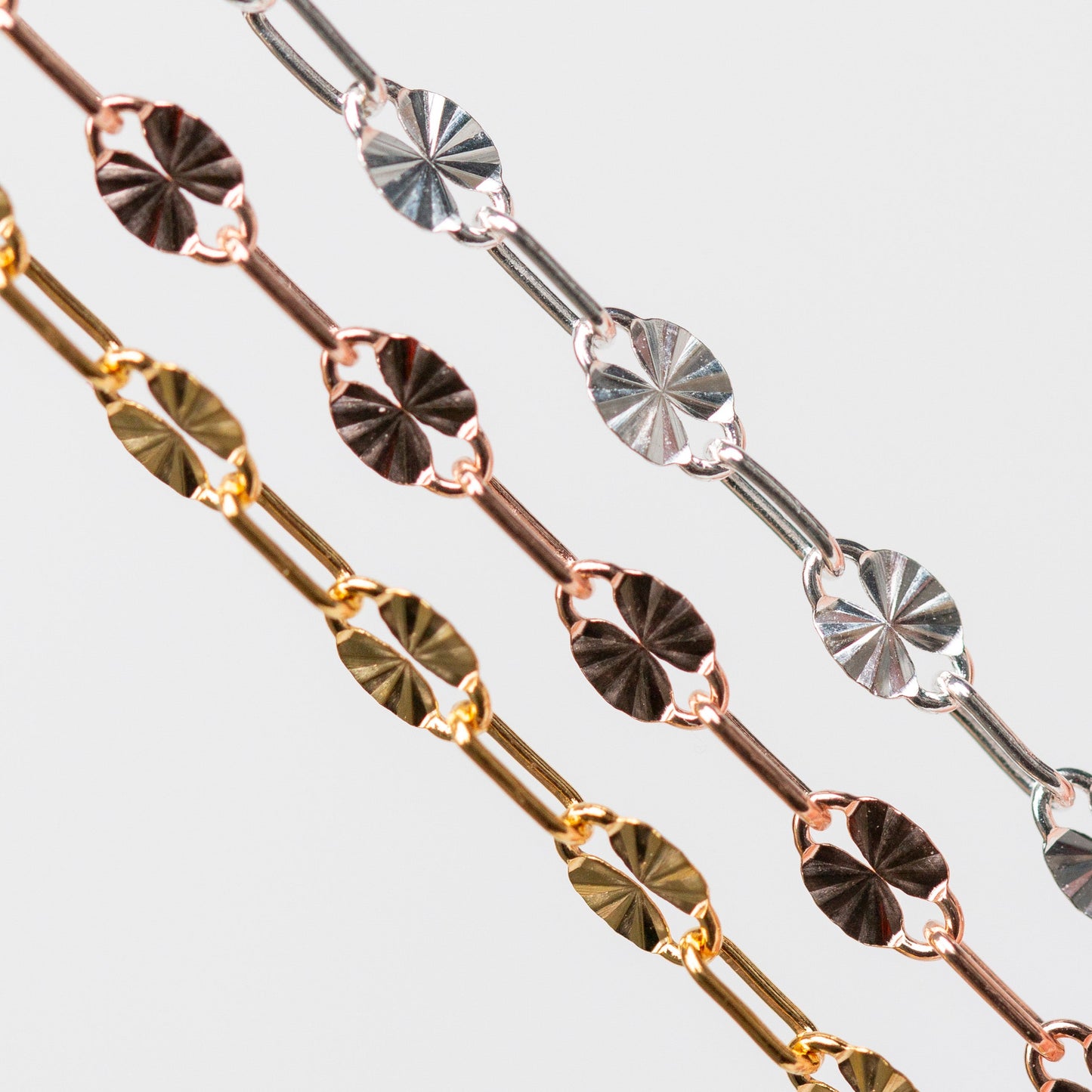 Oakley Permanent Jewelry Chain, Alternating Paperclip and Plain Starburst Links, Available in Sterling Silver and Gold Filled