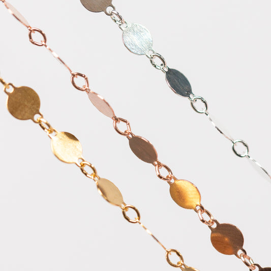 Rachel Permanent Jewelry Chain, Continuous Disk Design, Available in Silver and Gold-Filled Options