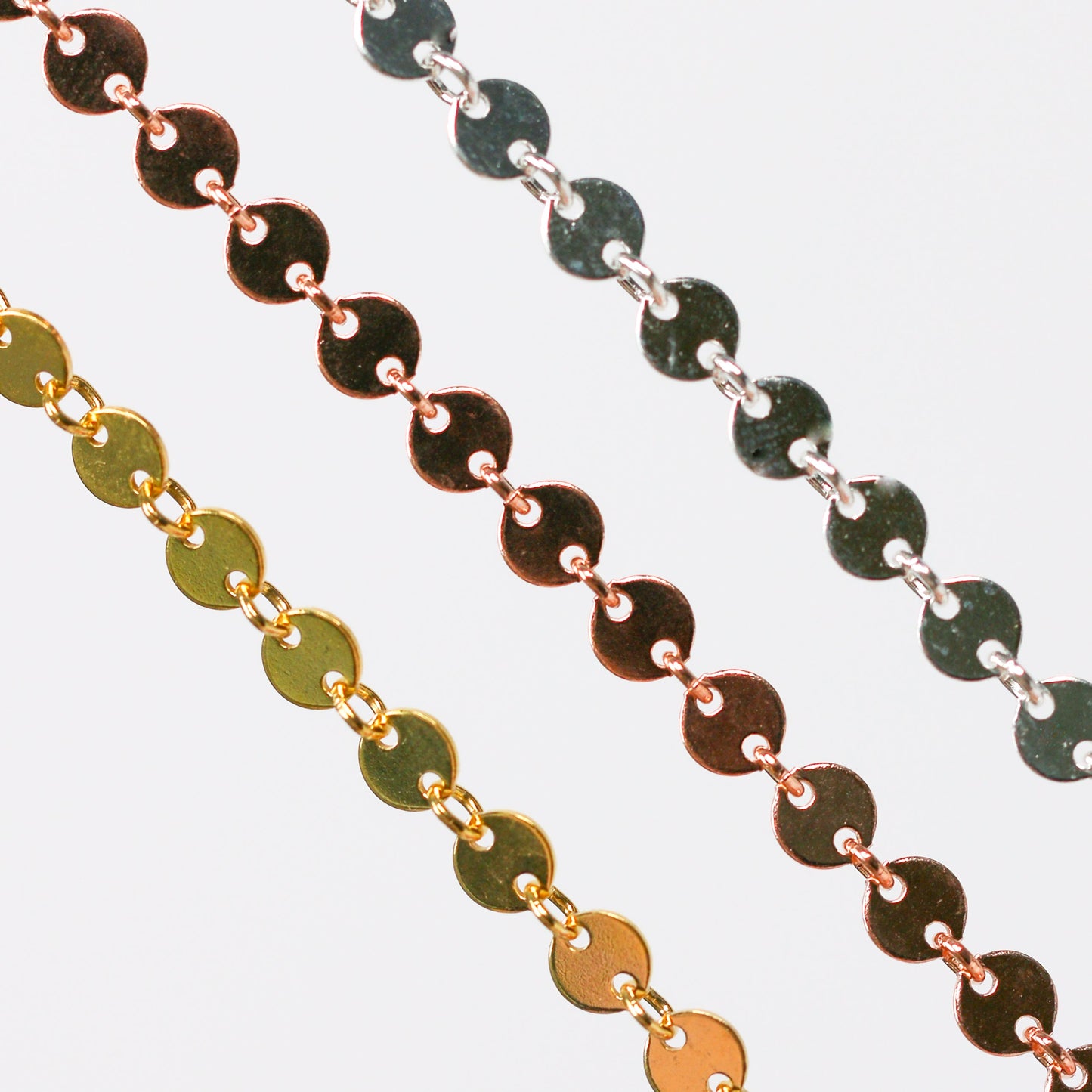 Shaylee Permanent Jewelry Chain, Disk Design, Small Round Links, Available in Gold Filled and Silver