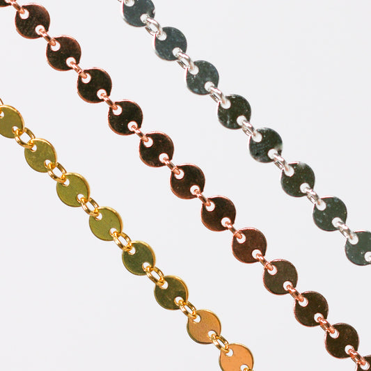 Shaylee Permanent Jewelry Chain, Disk Design, Small Round Links, Available in Gold Filled and Silver