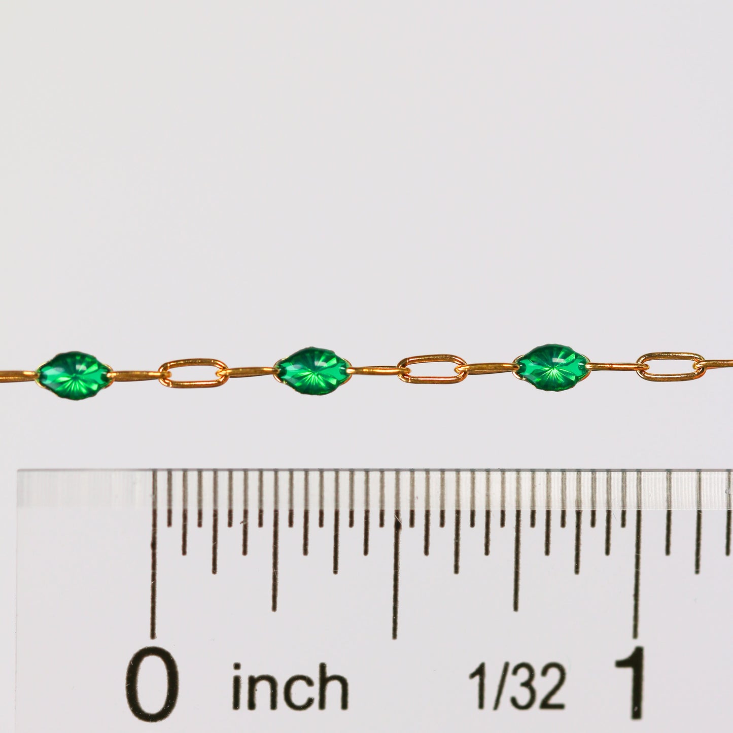 Esmerelda Permanent Jewelry Chain, Emerald Green Enamel Design, Cable Links, Available in Gold Filled and Sterling Silver