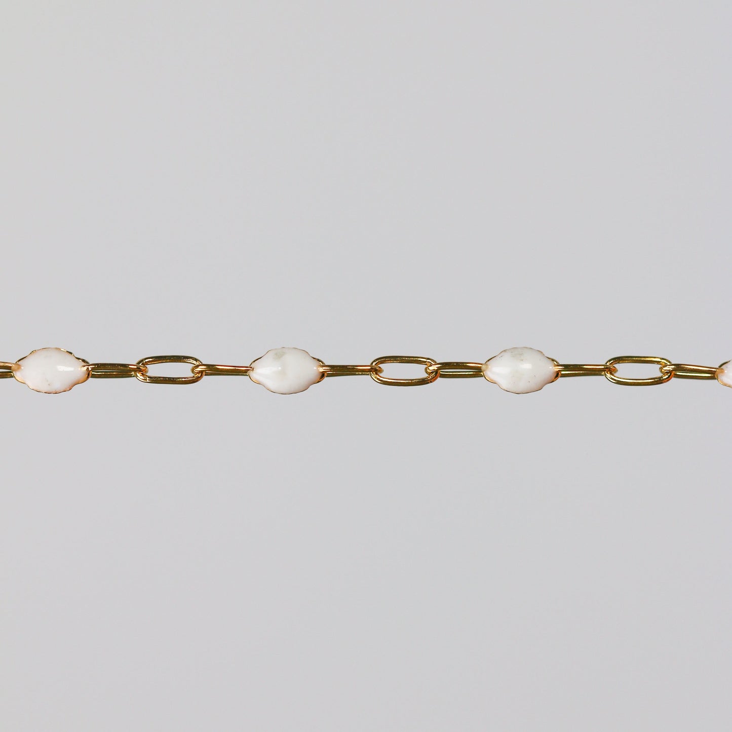 Silvia Permanent Jewelry Chain, White Enamel Design, Cable Links, Available in Gold Filled and Sterling Silver