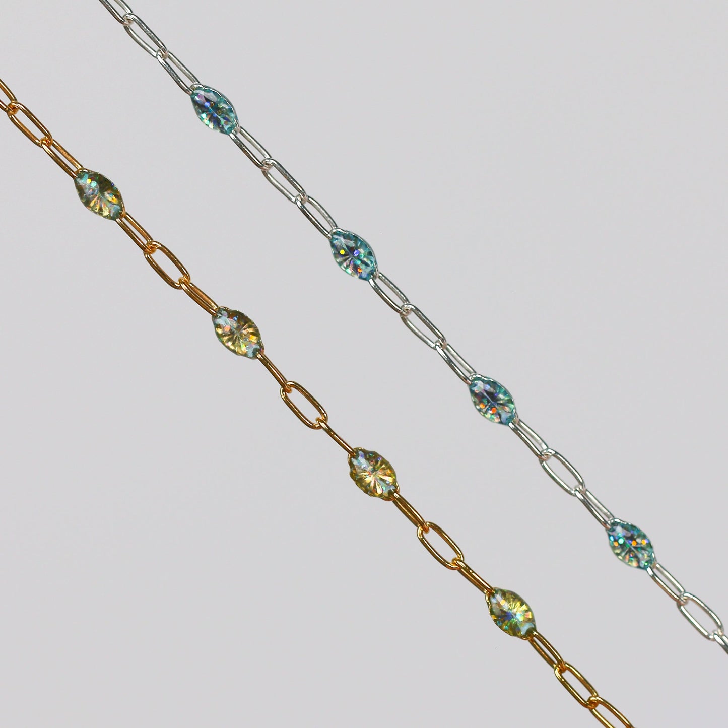 Benedetta Permanent Jewelry Chain, Opal Enamel Design, Cable Links, Available in Gold Filled and Sterling Silver