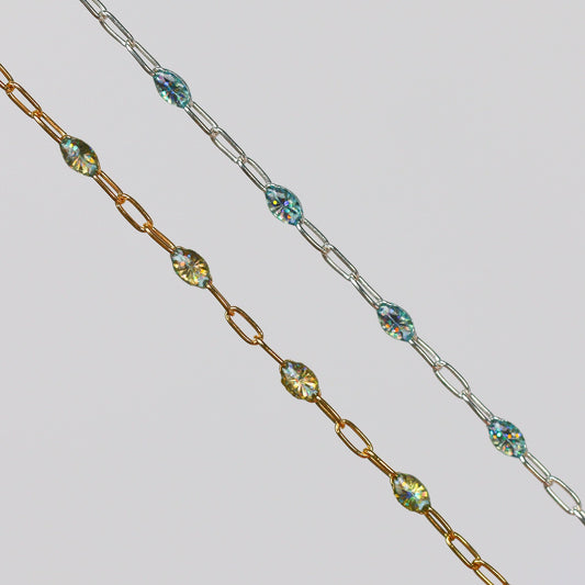 Benedetta Permanent Jewelry Chain, Opal Enamel Design, Cable Links, Available in Gold Filled and Sterling Silver