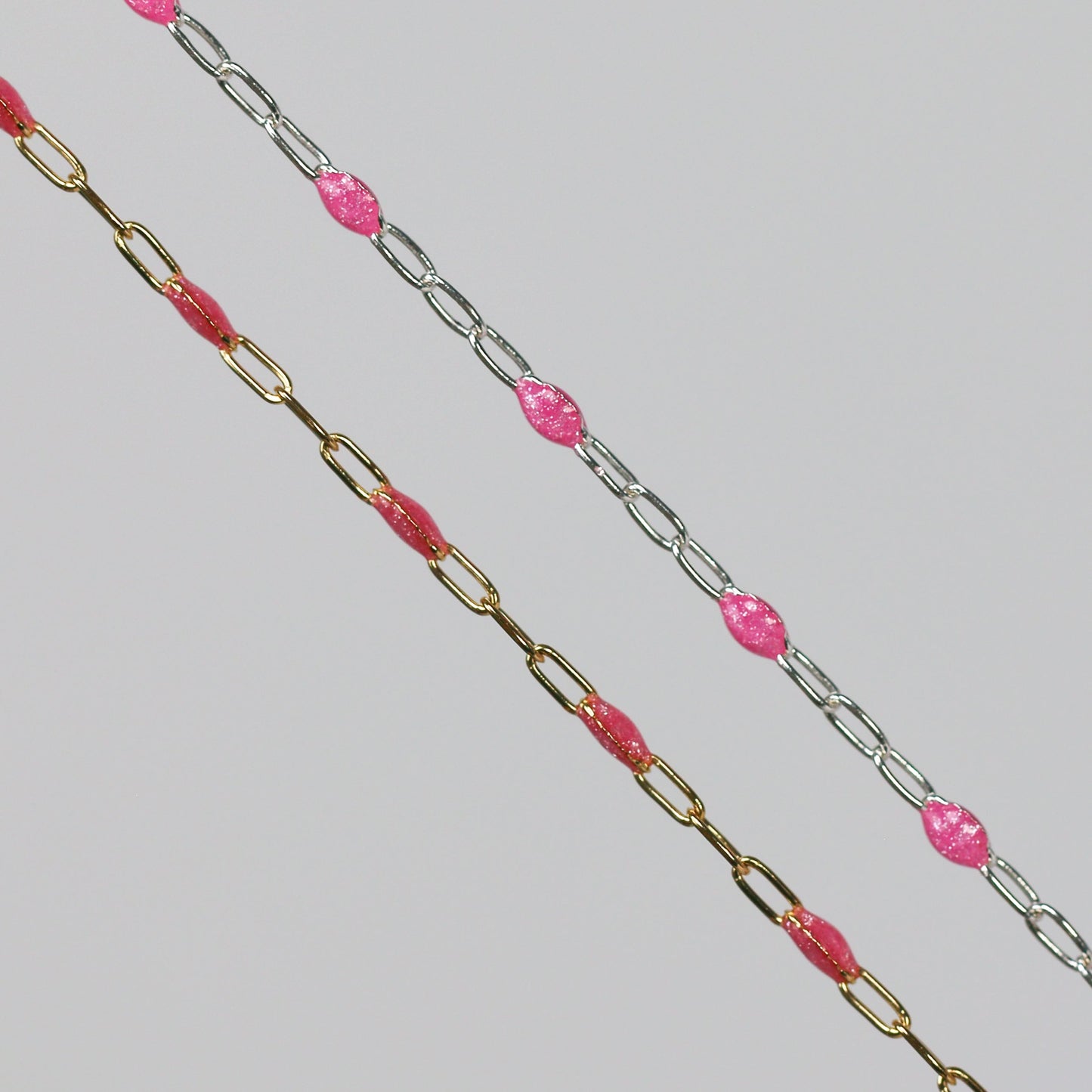 Lavinia Permanent Jewelry Chain, Pink Enamel Design, Cable Links, Available in Gold Filled and Sterling Silver