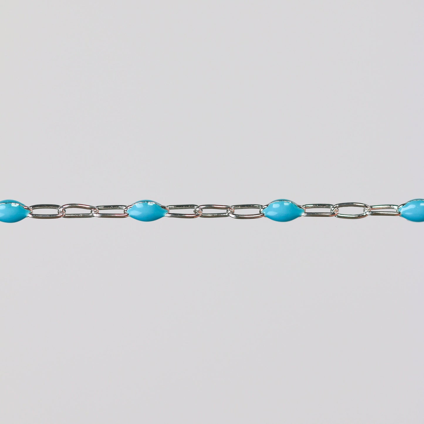 Nadia Permanent Jewelry Chain, Turquoise Enamel Design, Cable Links, Available in Gold Filled and Sterling Silver