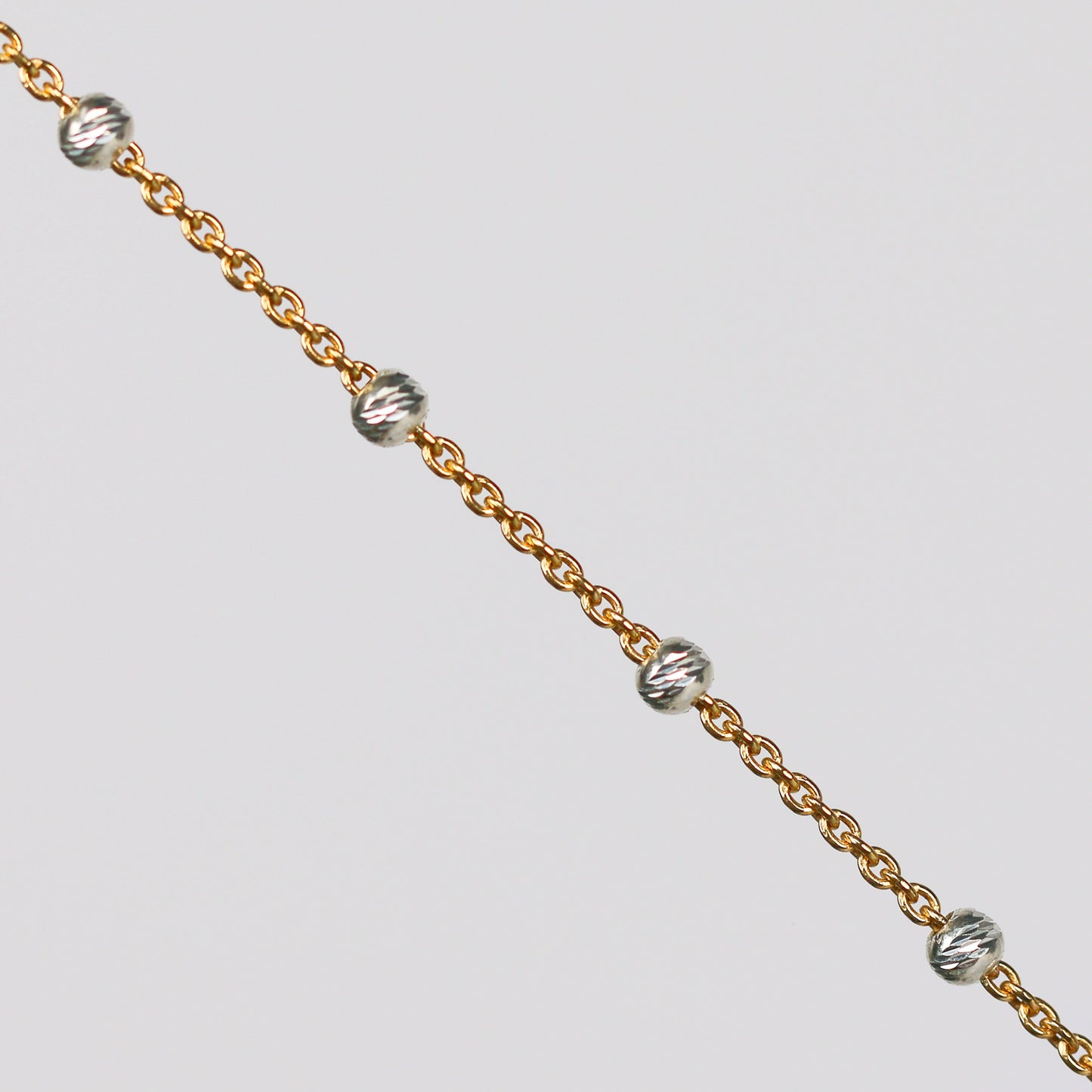 Teresa Permanent Jewelry Chain, Silver Bead Design, Cable Links, Available in Gold Filled with Sterling Silver Beads