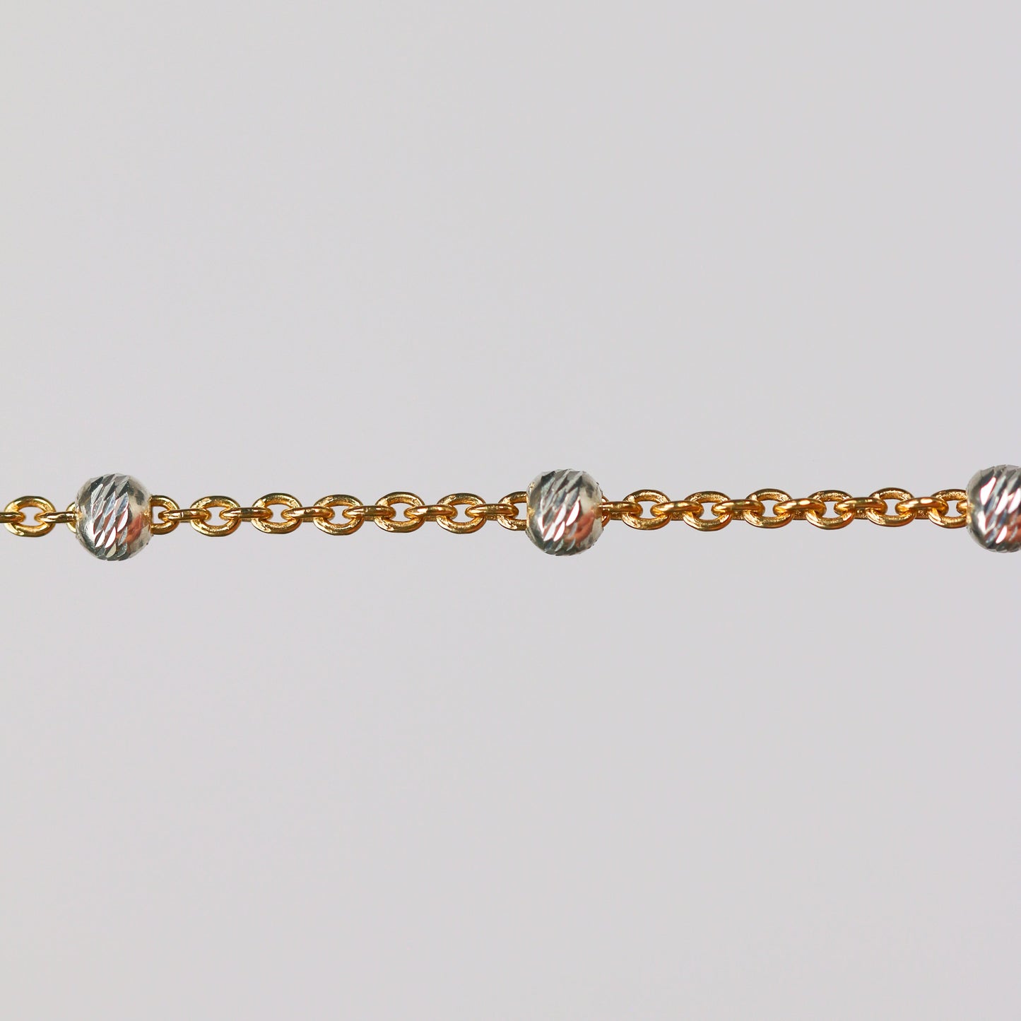 Teresa Permanent Jewelry Chain, Silver Bead Design, Cable Links, Available in Gold Filled with Sterling Silver Beads