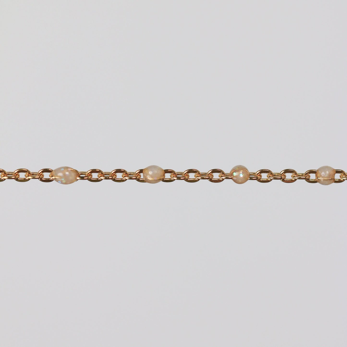 Viviana Permanent Jewelry Chain, White Opal Enamel Design, Cable Links, Available in Gold Filled and Sterling Silver