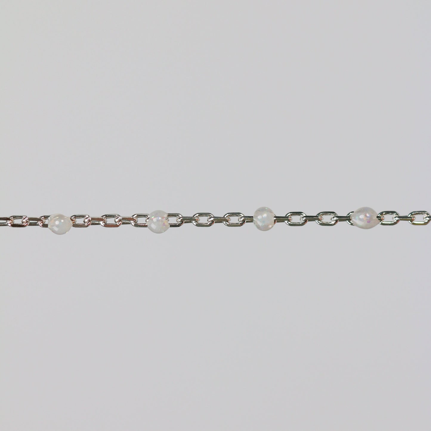 Viviana Permanent Jewelry Chain, White Opal Enamel Design, Cable Links, Available in Gold Filled and Sterling Silver