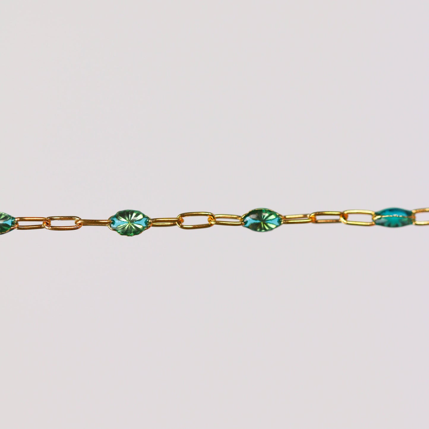 Caterina Permanent Jewelry Chain, Aquamarine Enamel Design, Cable Links, Available in Gold Filled and Sterling Silver
