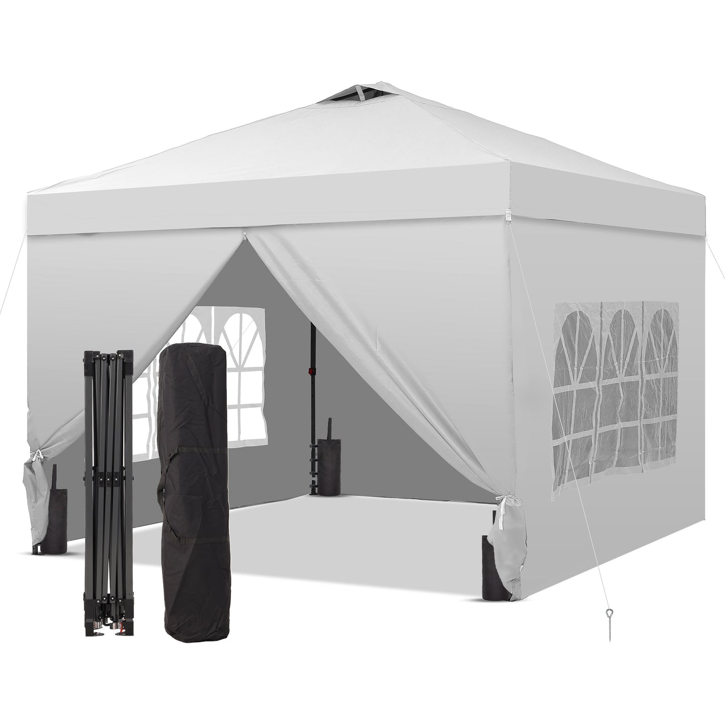 10x10 Canopy Tent with Sidewalls for Jewelry Vendors with One Push Setup and Weighted Sandbags