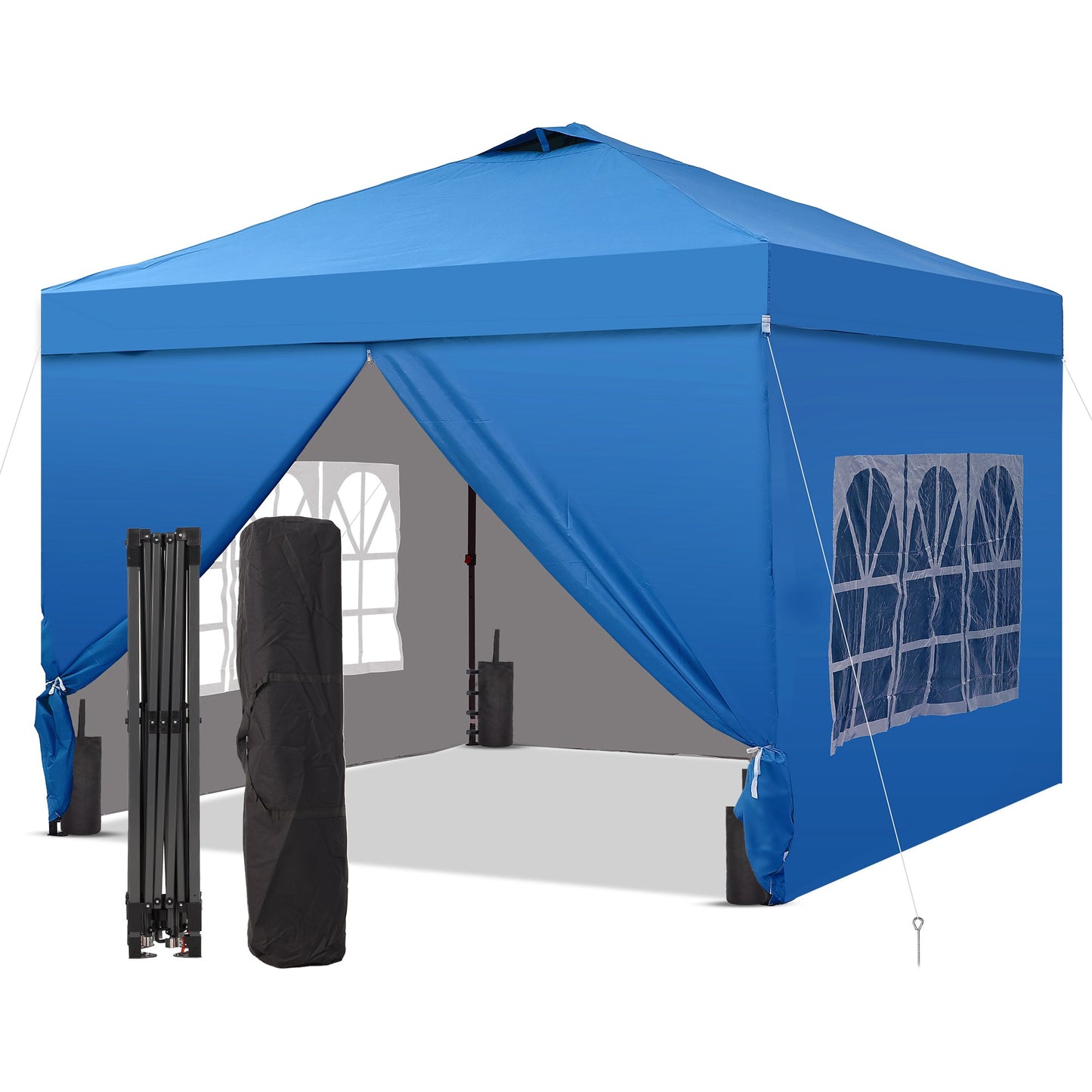 10x10 Canopy Tent with Sidewalls for Jewelry Vendors with One Push Setup and Weighted Sandbags