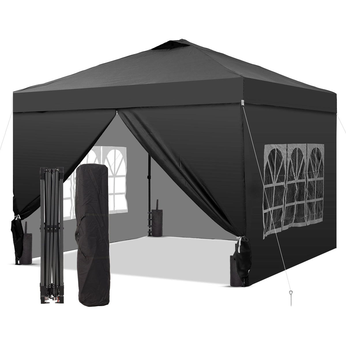 12x12 Jewelry Vendor Pop Up Canopy Tent + Sidewalls with One Push Setup, Weighted Sandbags