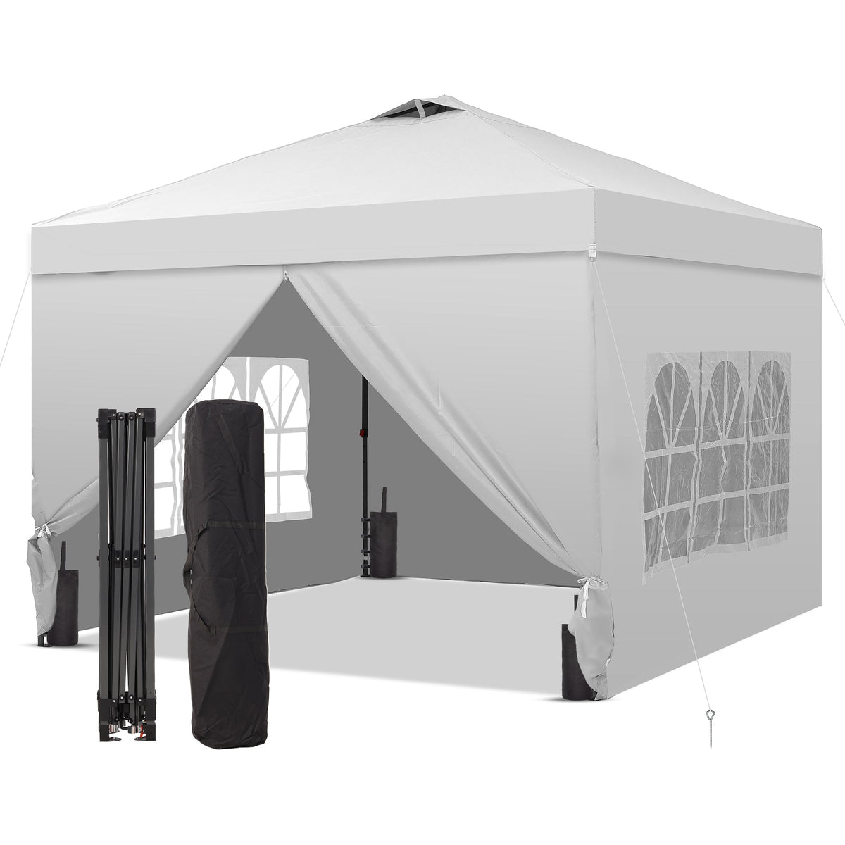 12x12 Jewelry Vendor Pop Up Canopy Tent + Sidewalls with One Push Setup, Weighted Sandbags