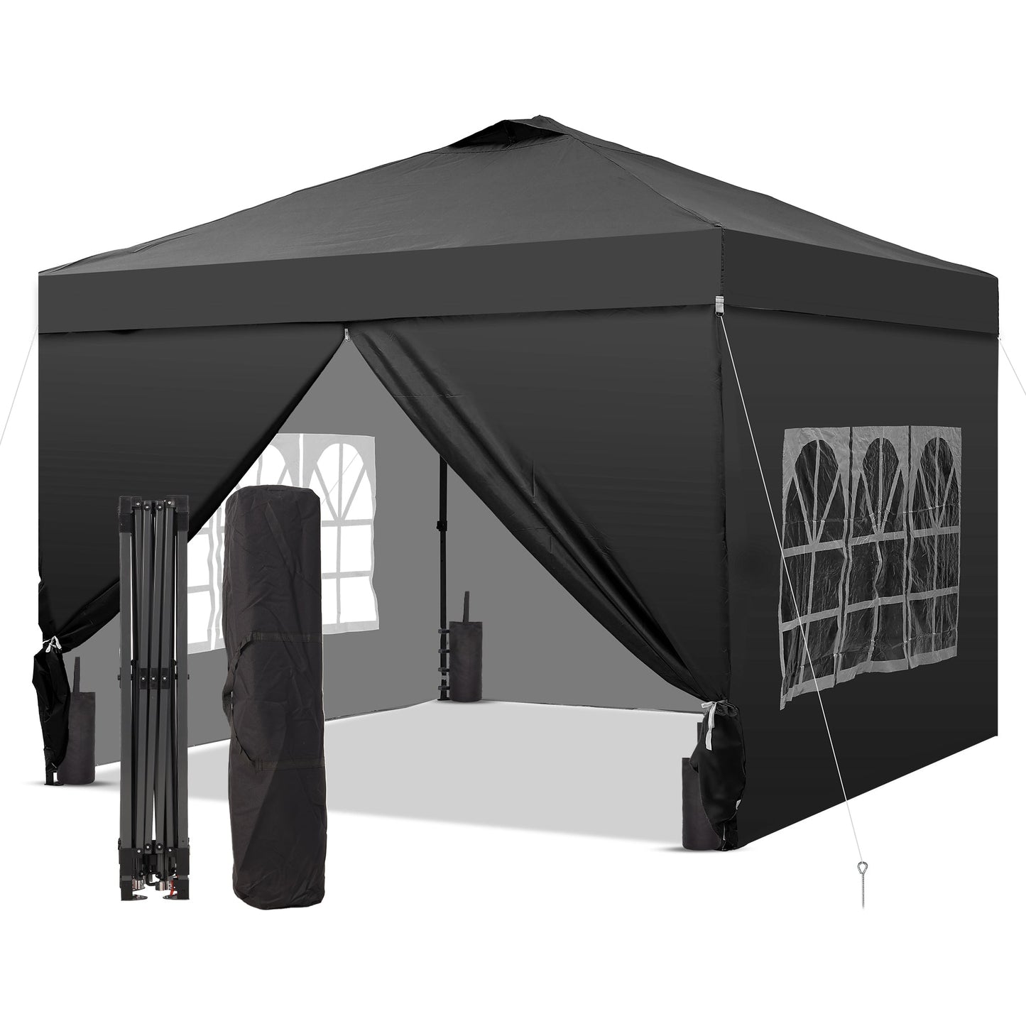 10x10 Canopy Tent with Sidewalls for Jewelry Vendors with One Push Setup and Weighted Sandbags