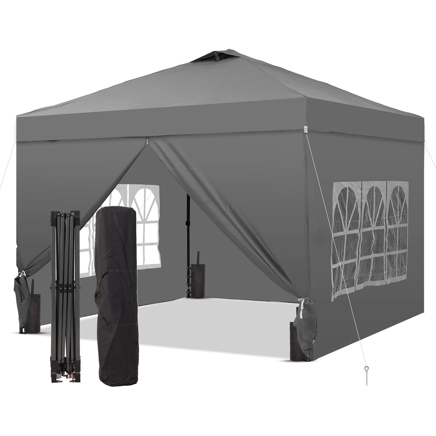 12x12 Jewelry Vendor Pop Up Canopy Tent + Sidewalls with One Push Setup, Weighted Sandbags