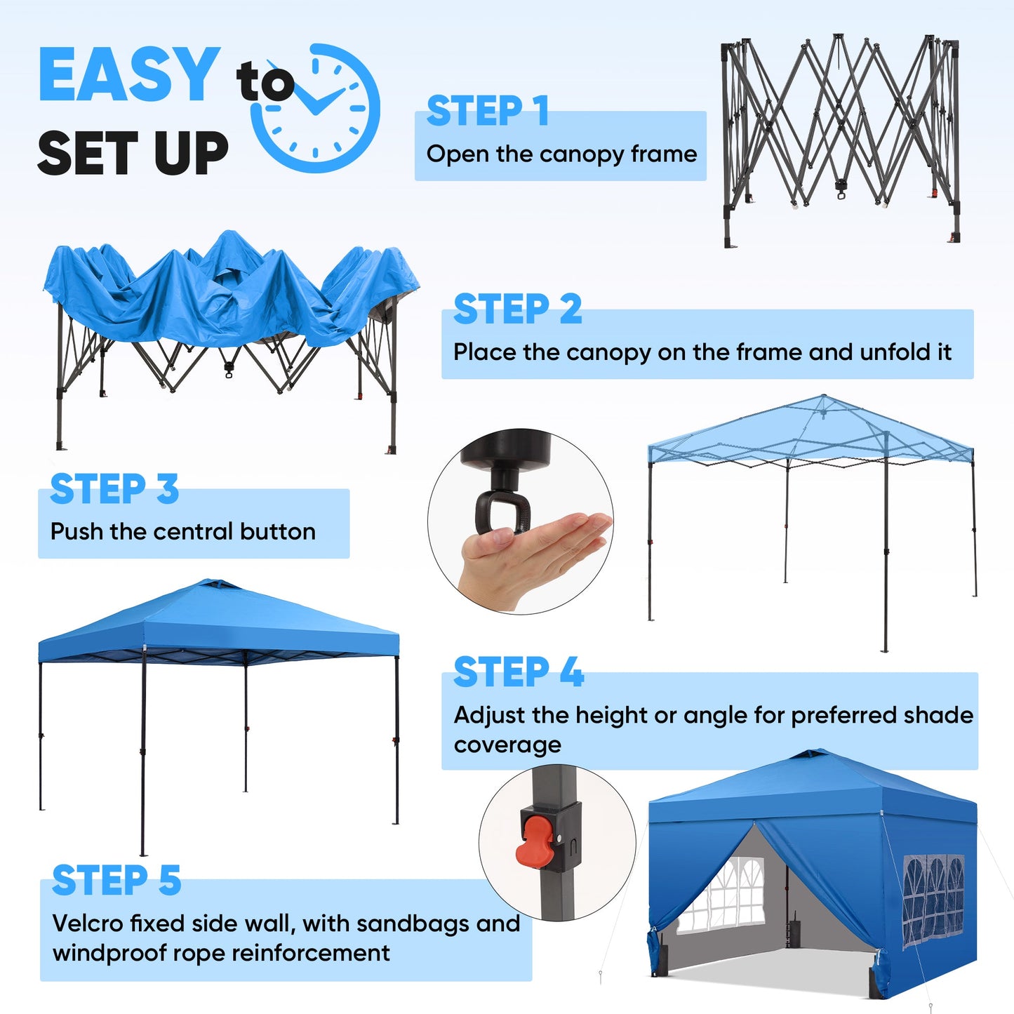 10x10 Canopy Tent with Sidewalls for Jewelry Vendors with One Push Setup and Weighted Sandbags
